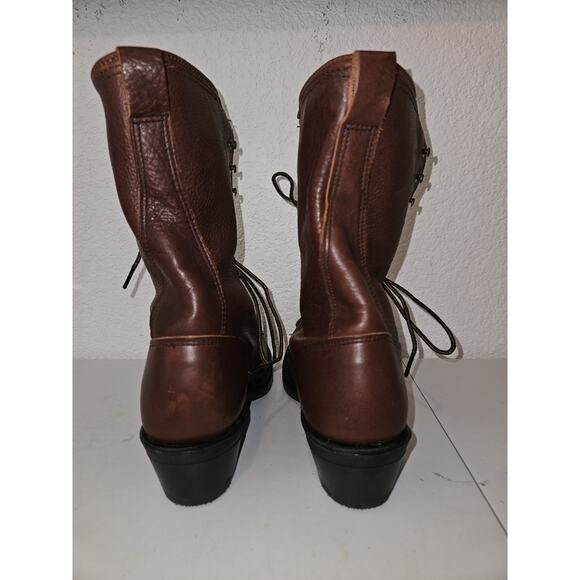 New! Double-H Womens 9 M Boots Kiltie Lace Up Lacer DH9965 Brown Leather Cowgirl - Picture 7 of 11